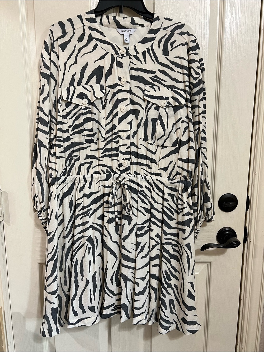 Nine West Black and White Zebra Print Midi Dress